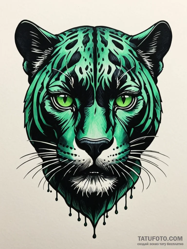 A fierce black panther head, stylized, with g... - эскиз тату (№1751764497_0, 06.07.2025 01:14) — Tatufoto.com