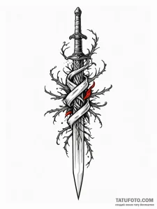 Bone dagger entwined with roots, tattoo drawi... - эскиз тату (№1751764582_0, 06.07.2025 01:16) — Tatufoto.com