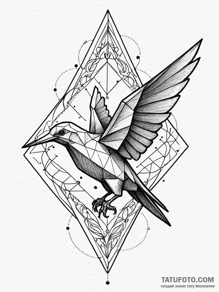 Origami bird made from a page of a technical... - эскиз тату (№1751764666_0, 06.07.2025 01:17) — Tatufoto.com