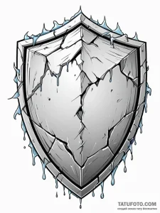 Cracked shield buried in ice, artistic tattoo... - эскиз тату (№1751764837_0, 06.07.2025 01:20) — Tatufoto.com