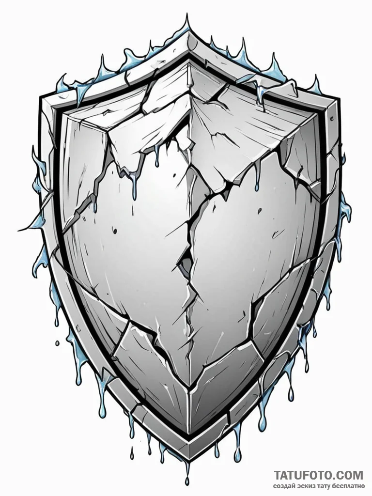 Cracked shield buried in ice, artistic tattoo... - эскиз тату (№1751764837_0, 06.07.2025 01:20) — Tatufoto.com