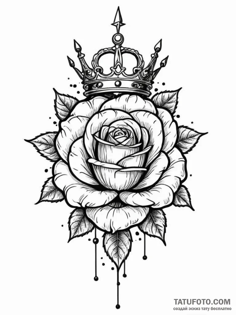 Ancient rose with thorned crown, tattoo drawi... - эскиз тату (№1751764921_0, 06.07.2025 01:22) — Tatufoto.com
