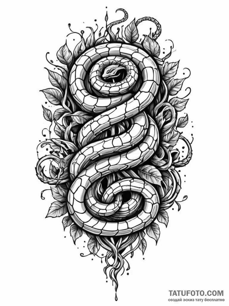 Graven serpent crowned in roots, tattoo sketc... - эскиз тату (№1751765007_0, 06.07.2025 01:23) — Tatufoto.com