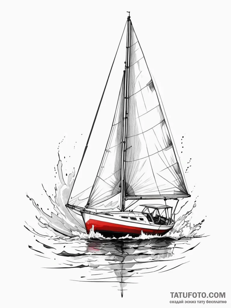 Racing sailboat, heeled over, cutting through... - эскиз тату (№1751765092_0, 06.07.2025 01:24) — Tatufoto.com