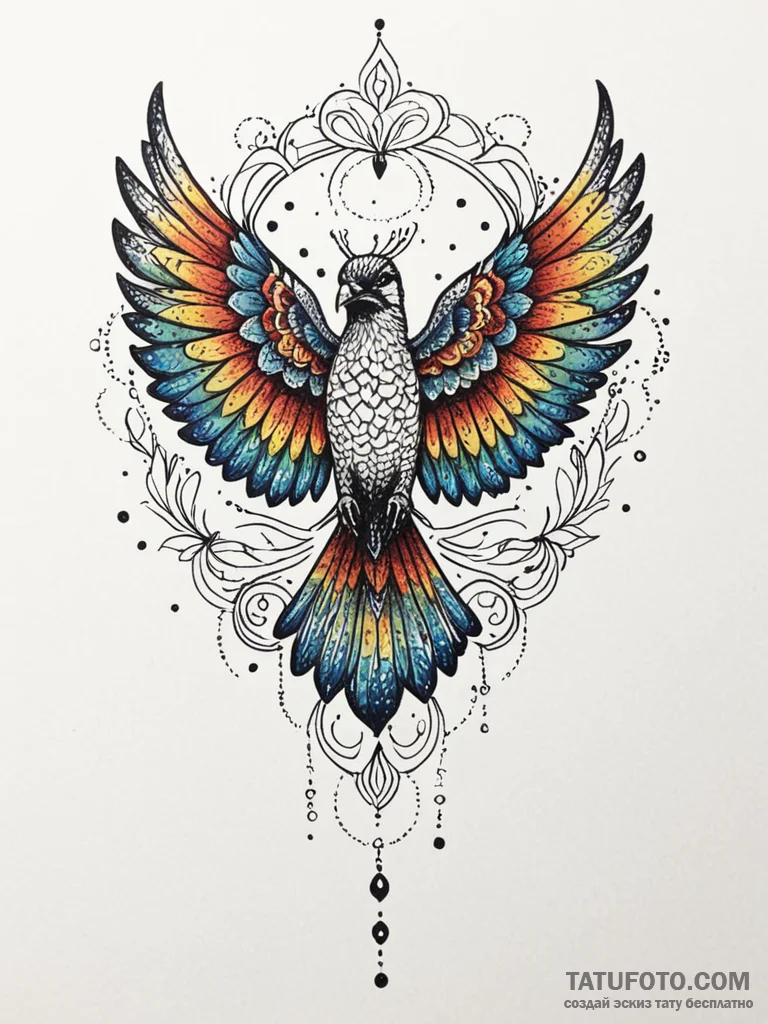 Bird, artistic tattoo sketch, on a clean whit… — эскиз тату (№1751765178_0, 06.07.2025 01:26) — Tatufoto.com