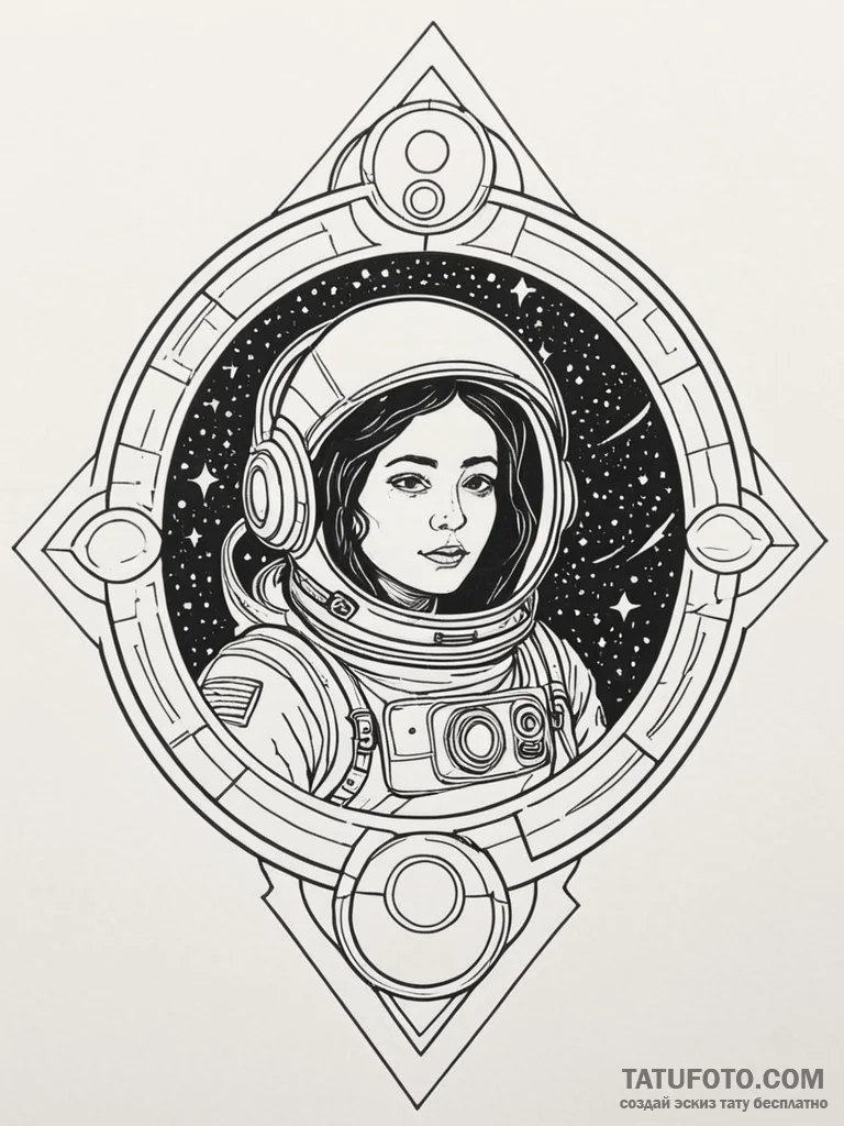 Astronaut gazing at black hole, tattoo drawin… — эскиз тату (№1751765262_0, 06.07.2025 01:27) — Tatufoto.com