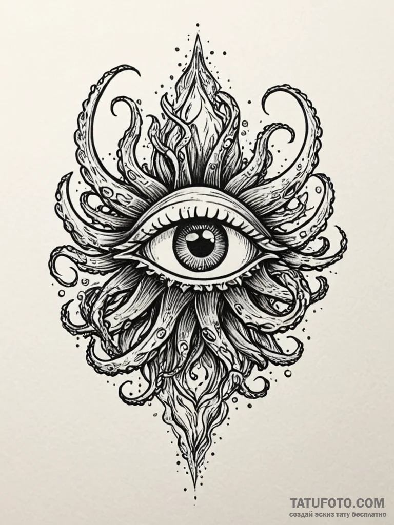 Kraken eye beneath frozen sea, tattoo sketch... - эскиз тату (№1751765855_0, 06.07.2025 01:37) — Tatufoto.com