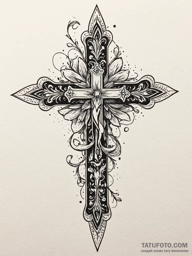 Graven blade beneath celestial bloom, artisti… — эскиз тату (№1751766025_0, 06.07.2025 01:40) — Tatufoto.com