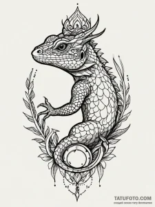 Lizard crowned in crystalline scales, tattoo... - эскиз тату (№1751766109_0, 06.07.2025 01:41) — Tatufoto.com