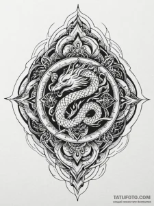 Jade serpent devouring celestial flame, tatto... - эскиз тату (№1751766194_0, 06.07.2025 01:43) — Tatufoto.com