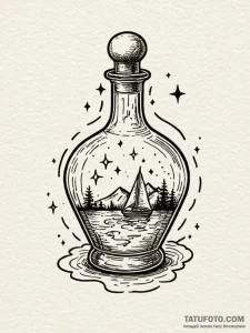 Potion bottle labeled "starlight," filled wit... - эскиз тату (№1751766703_0, 06.07.2025 01:51) — Tatufoto.com
