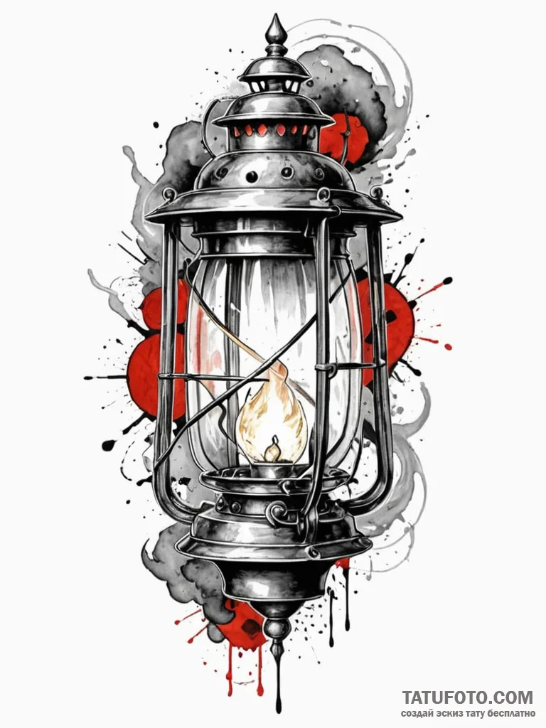 Engraved lantern burning faintly, tattoo flas... - эскиз тату (№1751766870_0, 06.07.2025 01:54) — Tatufoto.com
