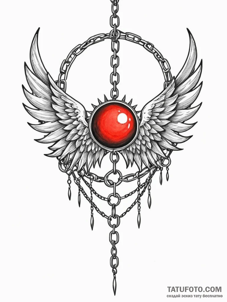 Eclipse wings wrapped in chains, tattoo drawi... - эскиз тату (№1751767123_0, 06.07.2025 01:58) — Tatufoto.com