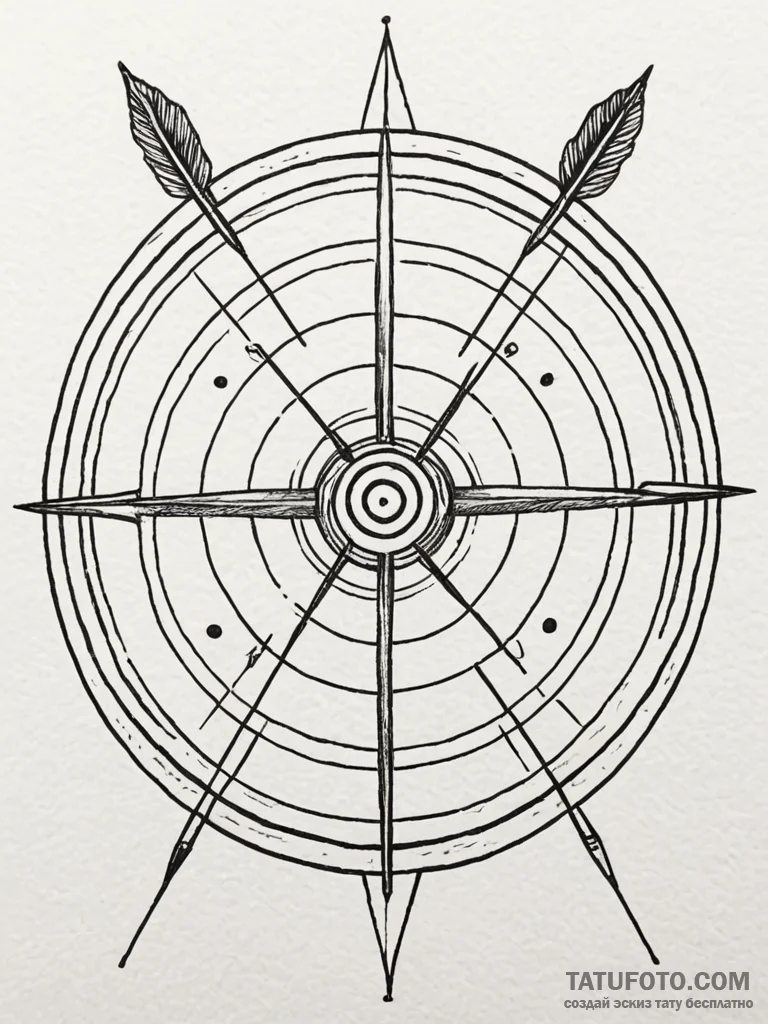 A classic bow and arrow on a target, bullseye... - эскиз тату (№1751767380_0, 06.07.2025 02:03) — Tatufoto.com