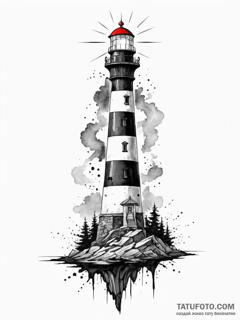 Lighthouse wrapped in ghostly fog, concept ar... - эскиз тату (№1751767644_0, 06.07.2025 02:07) — Tatufoto.com