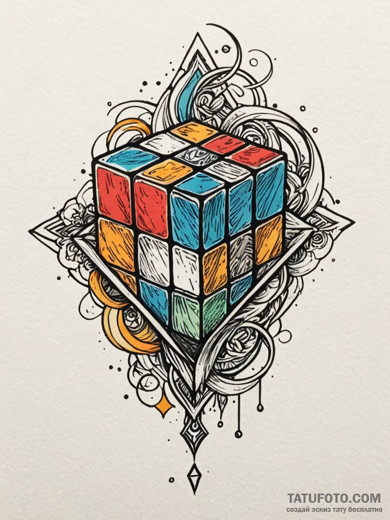 Melting rubik’s cube, colors running, tattoo… — эскиз тату (№1751767820_0, 06.07.2025 02:10) — Tatufoto.com
