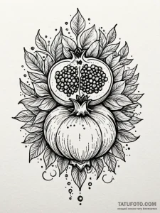 Pomegranate bursting with spectral seeds, tat... - эскиз тату (№1751767905_0, 06.07.2025 02:11) — Tatufoto.com