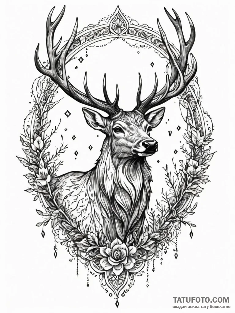 Ethereal stag under shattered sky, concept ar... - эскиз тату (№1751768589_0, 06.07.2025 02:23) — Tatufoto.com