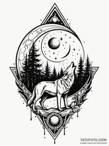 Blood moon with wolf silhouette, artistic tat... - эскиз тату (№1751768927_0, 06.07.2025 02:28) — Tatufoto.com