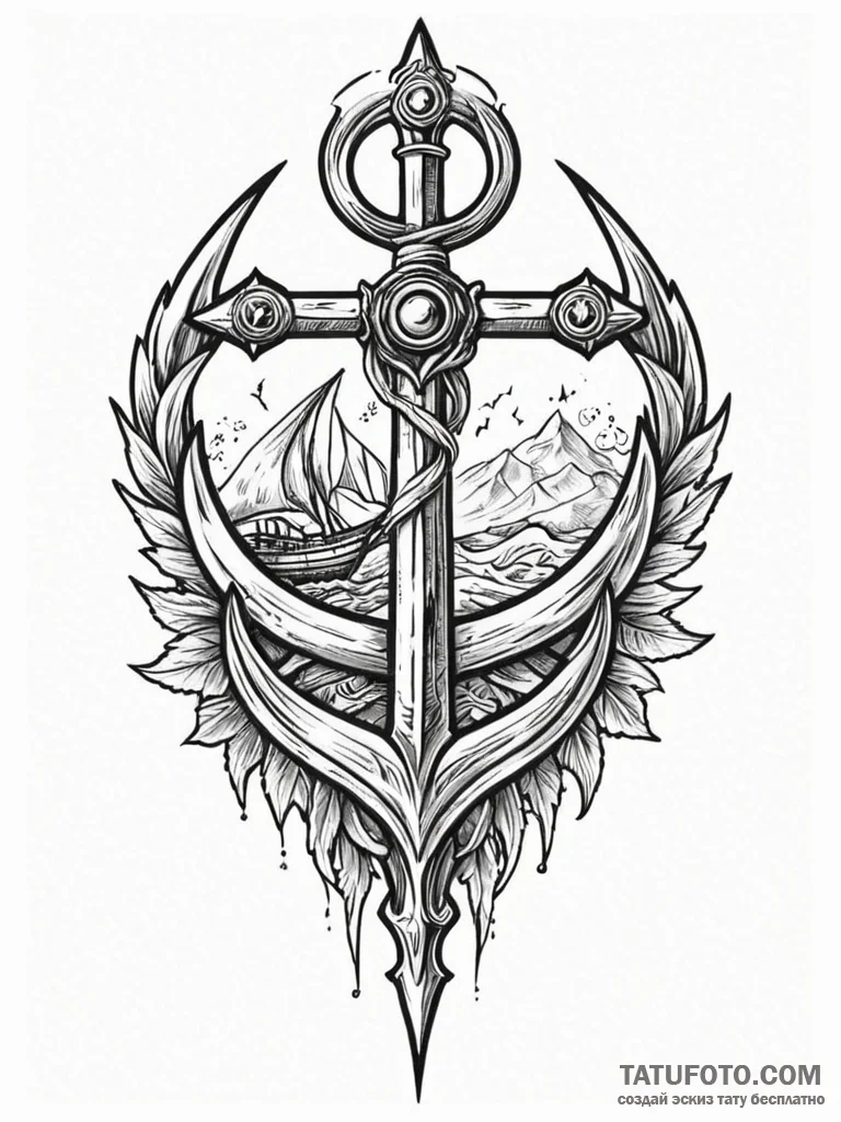 Relic trident beneath spectral tide, tattoo d... - эскиз тату (№1751769012_0, 06.07.2025 02:30) — Tatufoto.com