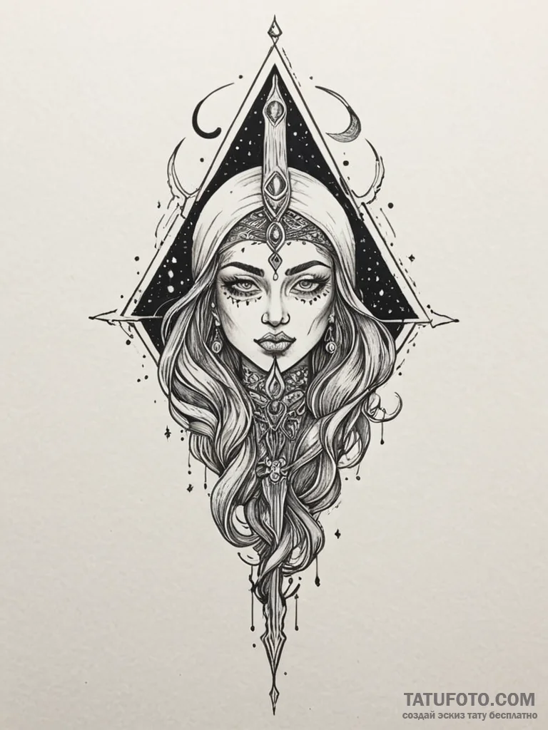 Moon dagger piercing spectral veil, artistic... - эскиз тату (№1751769353_0, 06.07.2025 02:35) — Tatufoto.com