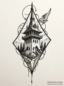 Kite trapped in bone spire, tattoo drawing ou... - эскиз тату (№1751769437_0, 06.07.2025 02:37) — Tatufoto.com