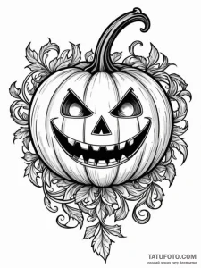 Animated pumpkin with sinister smile, tattoo... - эскиз тату (№1751769605_0, 06.07.2025 02:40) — Tatufoto.com