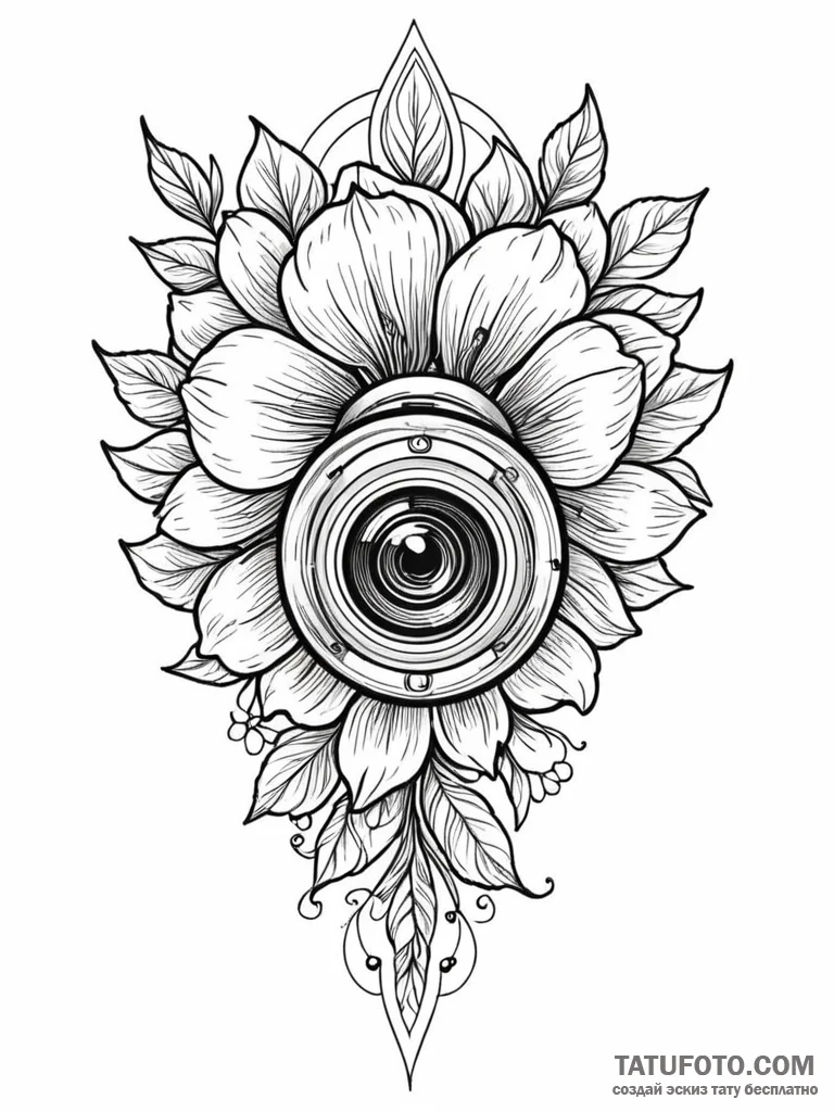Cctv security camera with a flower growing on... - эскиз тату (№1751770027_0, 06.07.2025 02:47) — Tatufoto.com