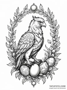 Griffin guarding a nest of faberge eggs, tatt... - эскиз тату (№1751770281_0, 06.07.2025 02:51) — Tatufoto.com