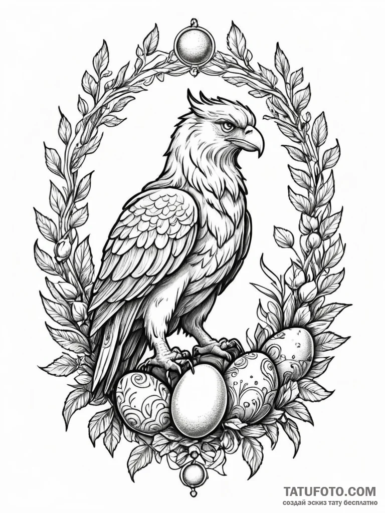 Griffin guarding a nest of faberge eggs, tatt... - эскиз тату (№1751770281_0, 06.07.2025 02:51) — Tatufoto.com