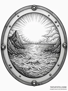 Porthole window beneath spectral sea, artisti... - эскиз тату (№1751770365_0, 06.07.2025 02:52) — Tatufoto.com