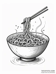 Noodle bowl, steaming, with chopsticks, tatto... - эскиз тату (№1751770572_0, 06.07.2025 02:56) — Tatufoto.com