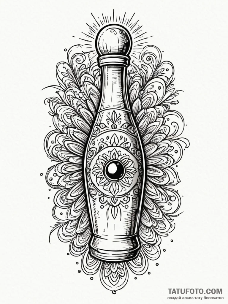 A classic bowling pin, target,, ink illustrat… — эскиз тату (№1751770656_0, 06.07.2025 02:57) — Tatufoto.com