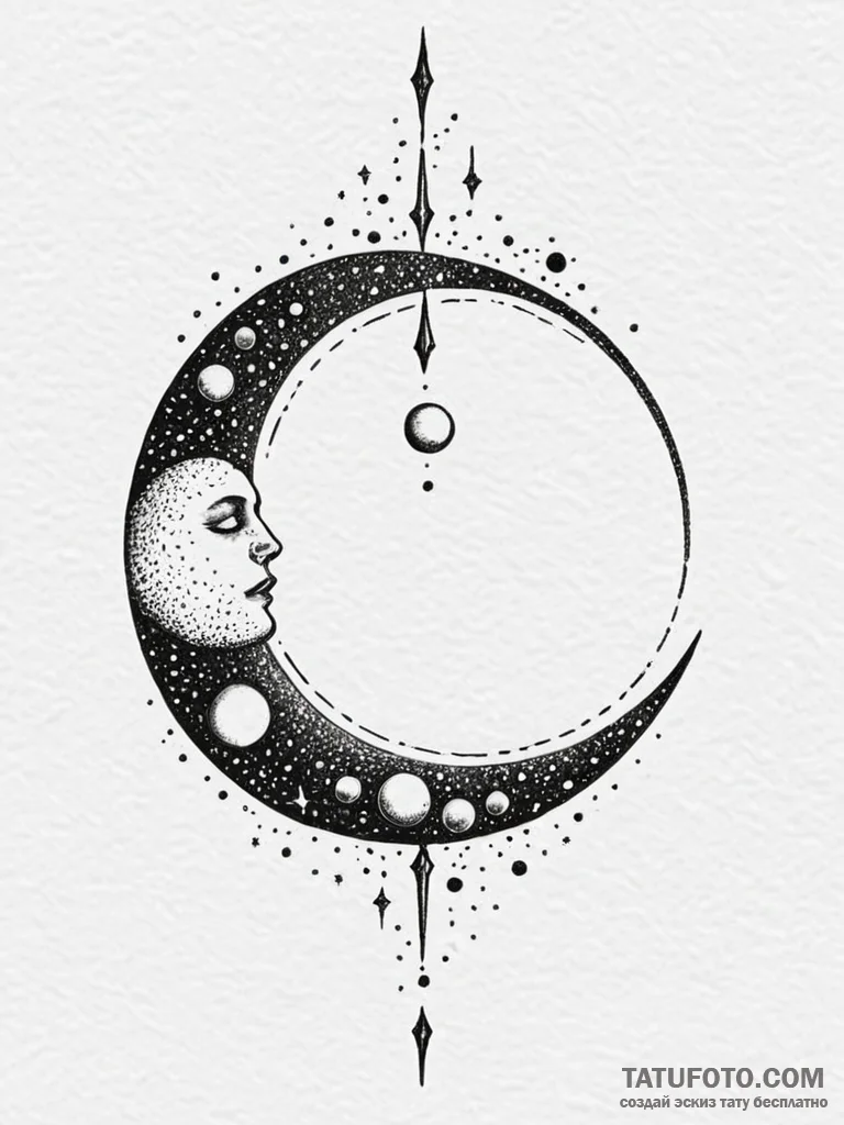 Etched blade between twin moons, concept art… — эскиз тату (№1751770739_0, 06.07.2025 02:58) — Tatufoto.com