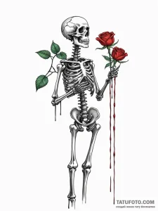 A skeleton watering a single living rose - эскиз тату (№1751770823_0, 06.07.2025 03:00) — Tatufoto.com