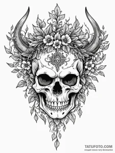 Orc skull crowned in vines, tattoo drawing ou... - эскиз тату (№1751770991_0, 06.07.2025 03:03) — Tatufoto.com