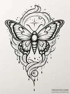 Angelic moth flying in moonlight storm, tatto... - эскиз тату (№1751771497_0, 06.07.2025 03:11) — Tatufoto.com