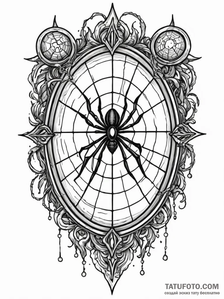 A detailed broken window with spiderweb, eeri... - эскиз тату (№1751771751_0, 06.07.2025 03:15) — Tatufoto.com