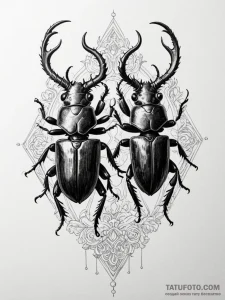 Stag beetle locking horns with another in a p... - эскиз тату (№1751772044_0, 06.07.2025 03:20) — Tatufoto.com