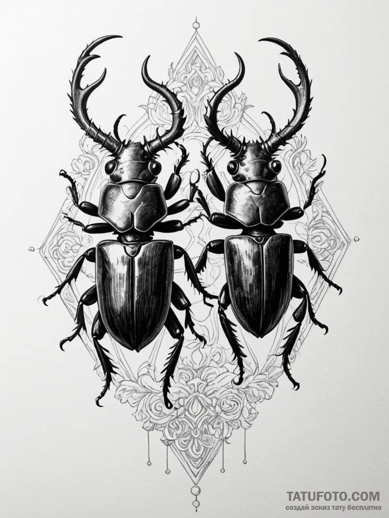 Stag beetle locking horns with another in a p... - эскиз тату (№1751772044_0, 06.07.2025 03:20) — Tatufoto.com