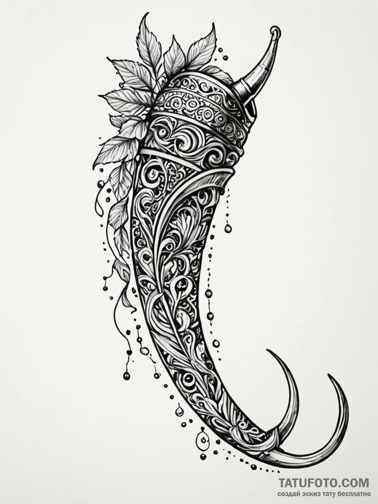 Viking drinking horn, ornate and celebratory,... - эскиз тату (№1751772128_0, 06.07.2025 03:22) — Tatufoto.com