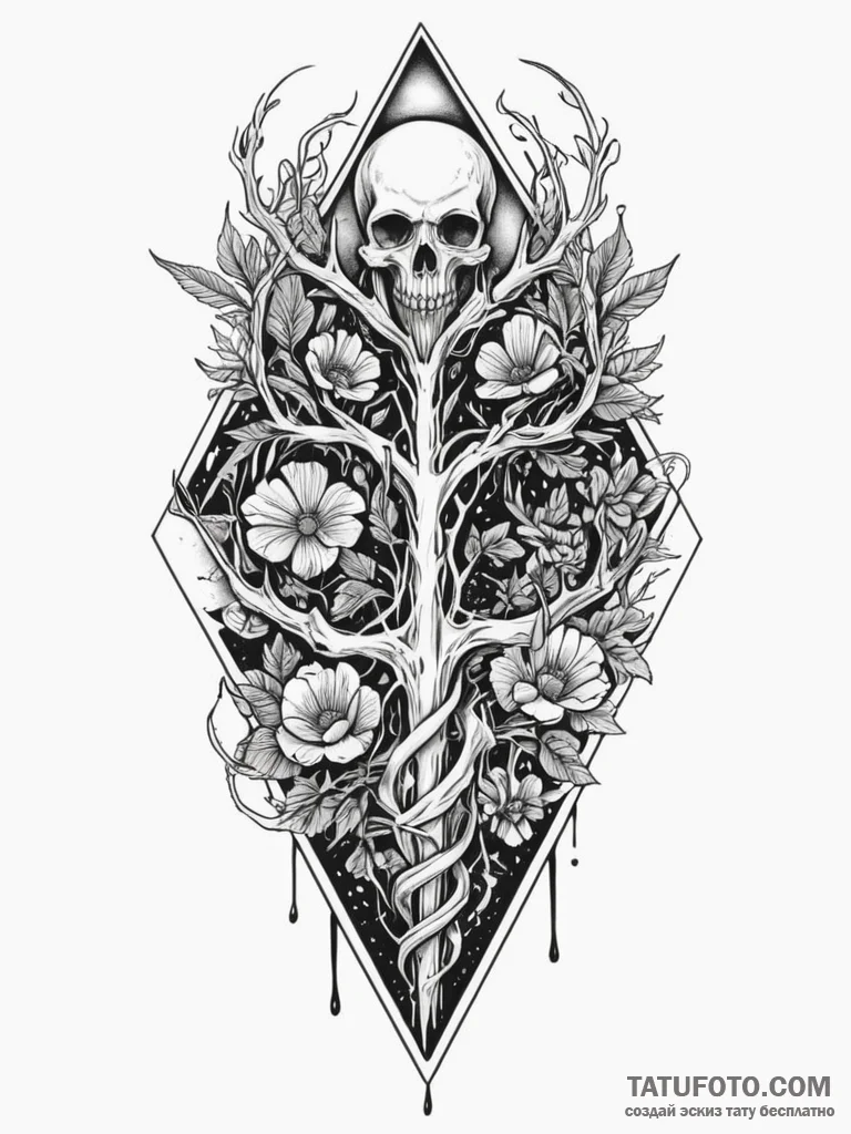 Oasis in a desert of bones, tattoo drawing ou... - эскиз тату (№1751772213_0, 06.07.2025 03:23) — Tatufoto.com