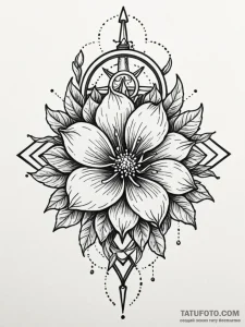 Ethereal flower beneath iron sky, tattoo flas... - эскиз тату (№1751772895_0, 06.07.2025 03:34) — Tatufoto.com