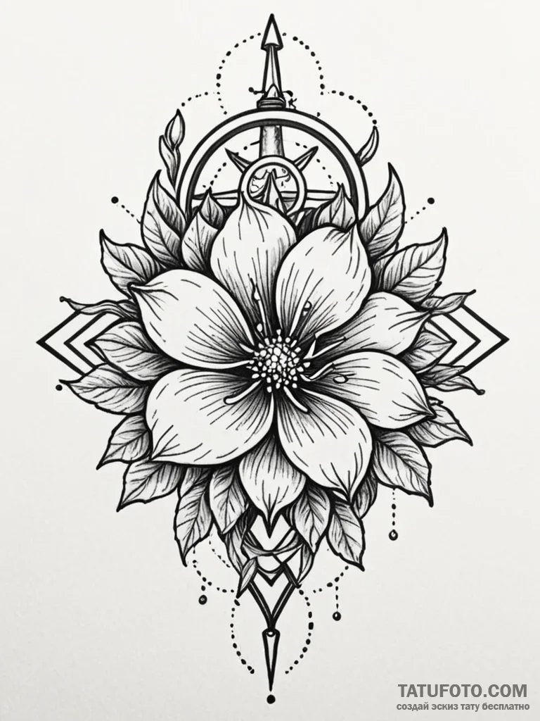 Ethereal flower beneath iron sky, tattoo flas... - эскиз тату (№1751772895_0, 06.07.2025 03:34) — Tatufoto.com