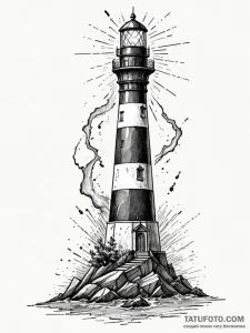 Lighthouse shattered by spectral force, ink i... - эскиз тату (№1751772980_0, 06.07.2025 03:36) — Tatufoto.com