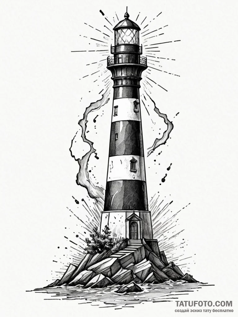 Lighthouse shattered by spectral force, ink i... - эскиз тату (№1751772980_0, 06.07.2025 03:36) — Tatufoto.com