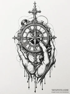Broken timepiece with skeletal hands, artisti... - эскиз тату (№1751773066_0, 06.07.2025 03:37) — Tatufoto.com
