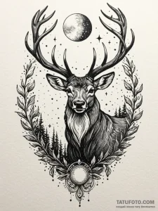 Angelic stag glowing under moonlight, artisti... - эскиз тату (№1751773239_0, 06.07.2025 03:40) — Tatufoto.com