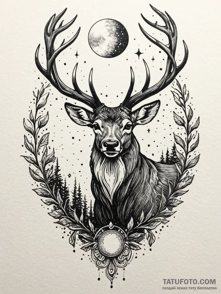Angelic stag glowing under moonlight, artisti… — эскиз тату (№1751773239_0, 06.07.2025 03:40) — Tatufoto.com