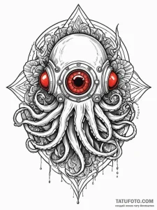 Deep-sea diver's helmet with a giant squid's... - эскиз тату (№1751773409_0, 06.07.2025 03:43) — Tatufoto.com